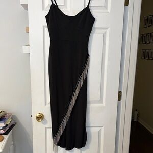 Elegant Asymmetrical Black Dress with Fringe
